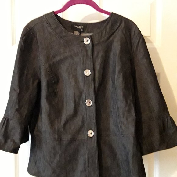 EUC Sandro Sportswear Lightweight Chambray Black Bell Sleeved Cropped Jacket XL - Picture 2 of 4